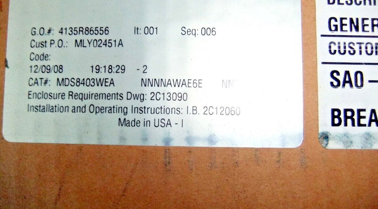 Eaton Cutler-Hammer MDS8403WEA 4000A Power Circuit Breaker