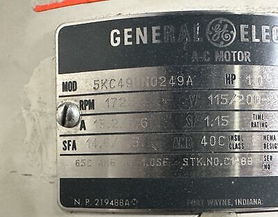 GE 5KC49UN0249A 115/230 V 1725 RPM 1 HP 1 PH 56C Frame TENV Washdown Duty Motor