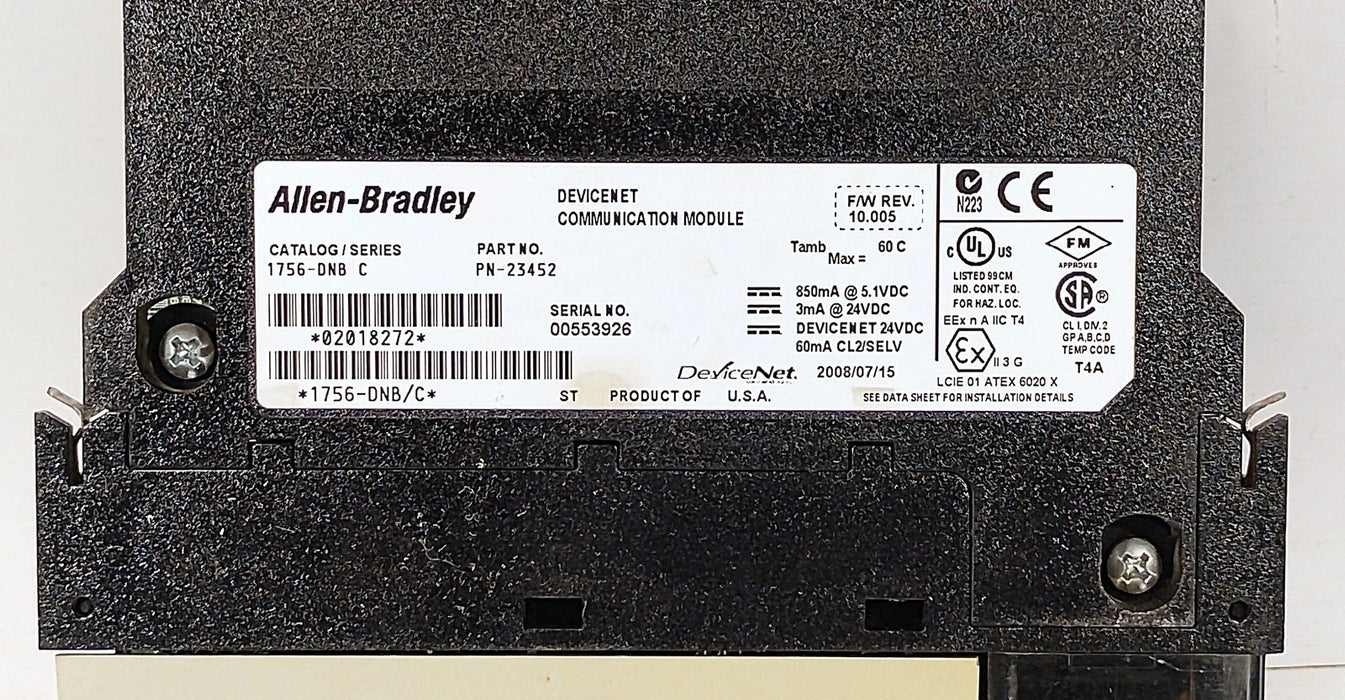 Allen-Bradley 1756-DNB Ser C F/W Rev 10.005 24 VDC Digital PLC Module No Cat Rev