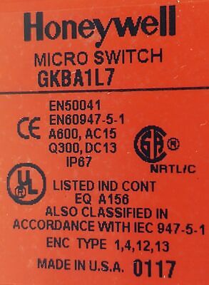 Honeywell GKBA1L7 Safety Interlock Switch
