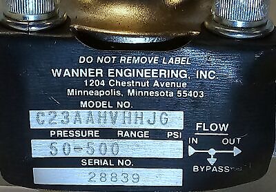 Wanner Engineering C23AAHVHHJG Hydra-Cell 50-500 psi Regulating Valve