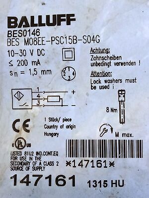 Balluff BES M08EE-PSC15B-S04G 10-30 V DC Inductive Proximity Sensor