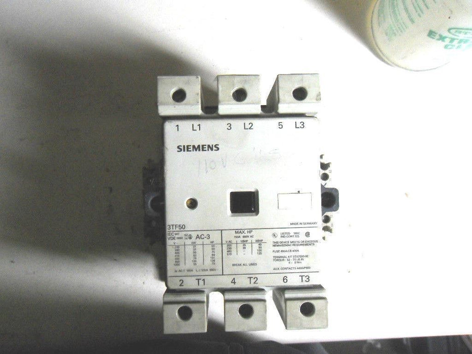 1 Siemens 3TF5022-OAQO CONTACTOR 600VAC 150A.
