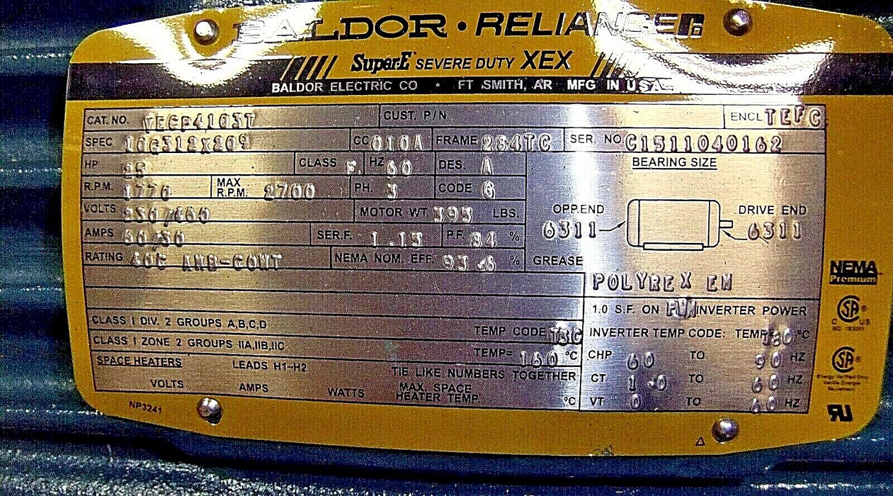 Baldor Motor 3 Phase Footless 25HP VECP4103T