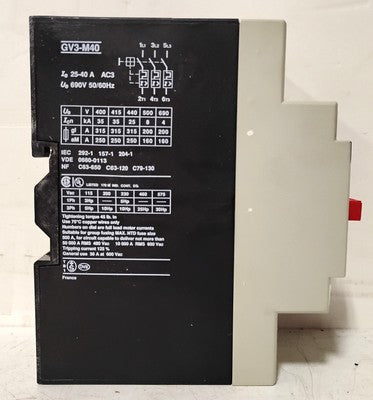 Telemecanique GV3-M40 600 VAC 25-40 A 30 HP Thermomagnetic Motor Circuit Breaker