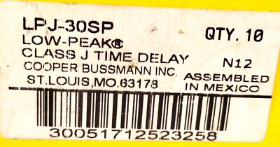 Bussmann LPJ-30SP 600VAC/300VDC 30 A Class J Current-Limiting Time-Delay Fuses