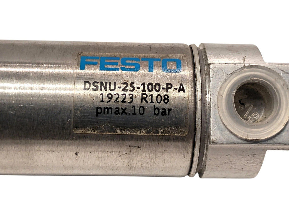 Festo DSNU-25-100-P-A 10 bar Pneumatic Cylinder w/ M10x1.25 Threaded Rod