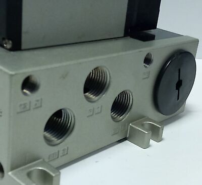 SMC NVV5FS3-01T-041 4 Stage Manifold Assembly w/ 4 NVFS3100-3FZ Solenoid Valves