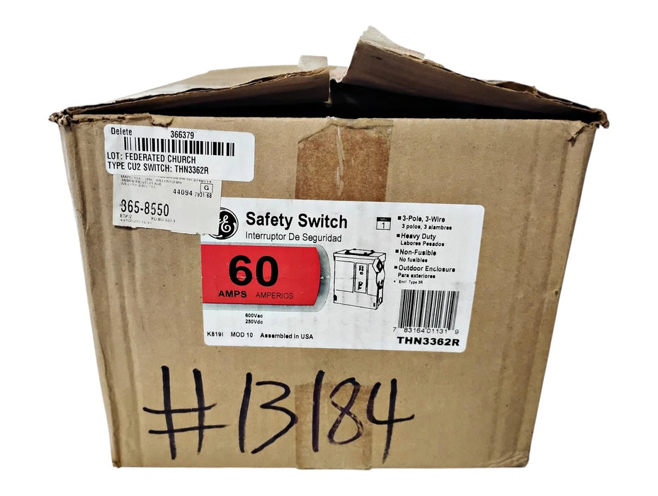 GE THN3362R 600 V AC / 250 V DC 60 A 3 P 3 W HD 3R Outdoor Safety Switch