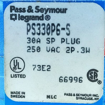 Legrand PS330P6S 250 V 30 A 2-Pole 3 Wire Pin and Sleeve Plug
