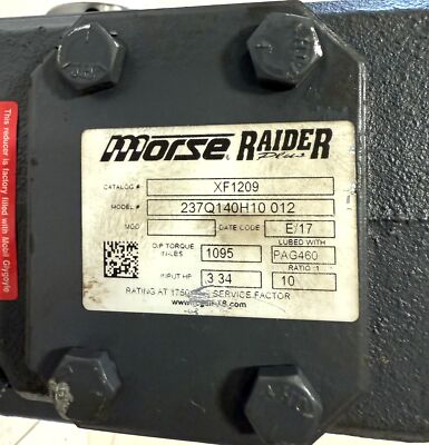 Morse 237Q140H10 012 XF1209 10:1 Ratio Right Angle Raider Plus Gear Reducer