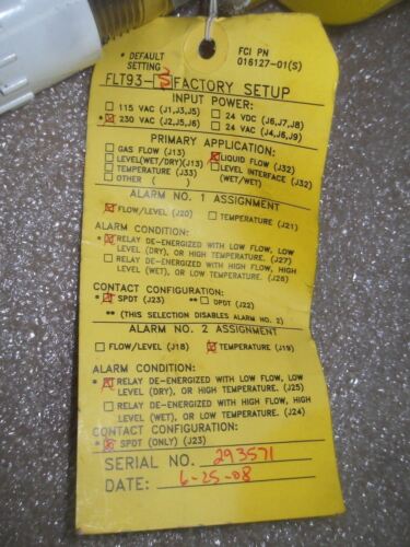 1 FLUID COMPONENTS INTERNATIONAL FLT93S-0A1A202C1B00E00 FLOW SWITCH