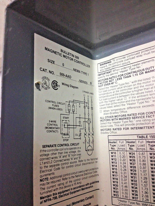 Allen-Bradley 509-AAD Starter in Enclosure