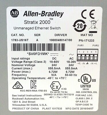 Allen-Bradley 1783-US16T STRATIX 2000 Ser A Unmanaged Ethernet Switch