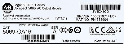 Allen-Bradley 5069-OA16 Compact 5000 Ser A FW 3.012 PLC Output Module