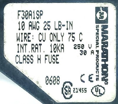 Marathon F30A1SP 250 V AC 30 A 1-Pole Class H Fuse Holder