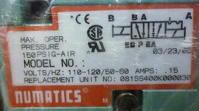 Numatics 081SS400K000030 100-120 V AC 50/60 Hz 0.15 A 150 psig Solenoid Valve