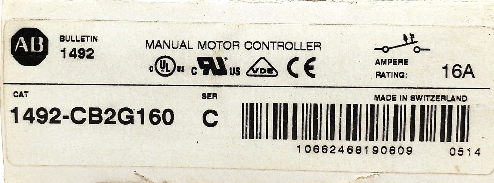 Allen-Bradley 1492-CB2G160 480Y/277V 16 A 2-Pole Circuit Breaker for Motors