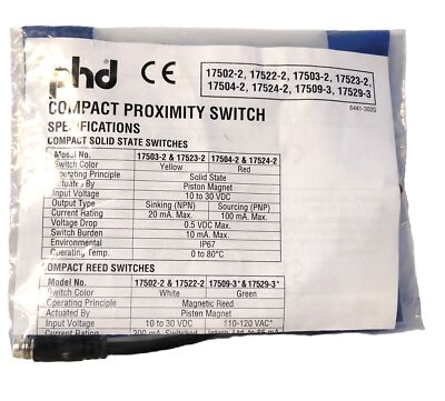 PHD 17524-2 10-30 V DC Solid State Proximity Switch W/ Connector
