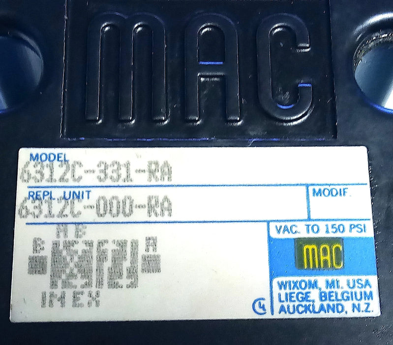 Mac Valves 6312C-331-RA VAC-150 psi Solenoid Valve Manifold Only