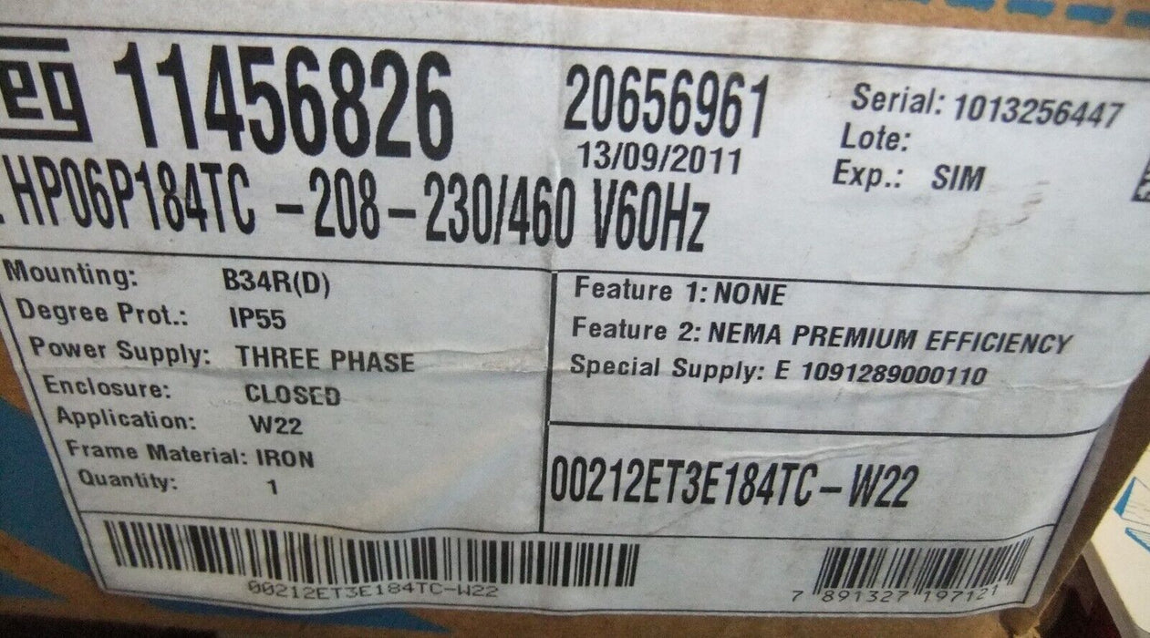 WEG Severe Duty Motor 2 HP 00212ET3E184TC-W22