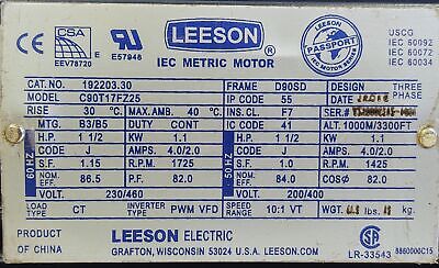 Leeson C90T17FZ25A 192203.30 230/460 V 4 A 1 1/2 HP 1725 RPM TEFC AC Motor