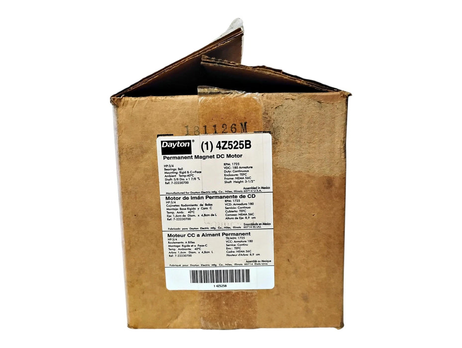 Dayton 4Z525B 180 V DC 3/4 HP 1725 RPM Permanent Magnet DC Motor