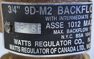Watts Regulator 9D-M2-3/4 Backflow Preventer