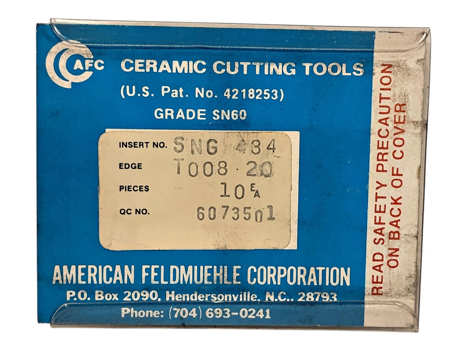 American Feldmuehle SNG434T00820 Grade SN60 Ceramic Cutting Insert