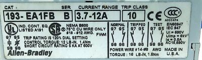 Allen-Bradley 193-EA1FB 600 V AC 3.7-12 A Solid State Overload Protection Relay