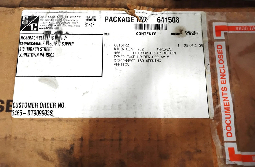 S&C Electric 86151R2 7.2-8.3 kV 400E A SM-5 Outdoor Fuse Holder