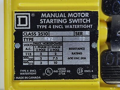Square D 2510-KW2 10 HP Non-Reversing Manual Motor Starter