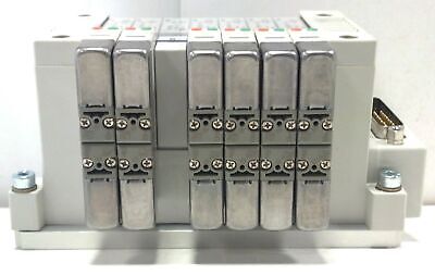 SMC VV5Q1107DAL01092 7 Station Pneumatic Manifold Base w/ VQ1301N-51 Solenoids