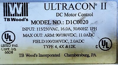 TB Wood's D1C0020 ULTRACON Ⅱ 115/230VAC 16A DC Motor Control in NEMA 4 Enclosure