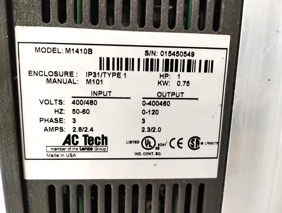 Lenze AC Tech M1410B 400/480 V 1 HP 0.75 kW MC Series Intelligent Drive