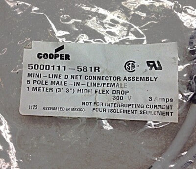 Cooper 5000111-581R 5 Pole 1 m PLC Cable w/ MINI-LINE D Net Connector