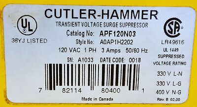 Cutler-Hammer APF120N03 AUTOMATION POWERLINE FILTER 110/120VAC Surge Suppressor