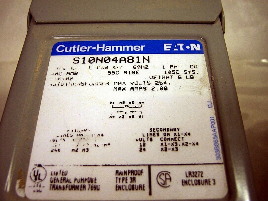 Cutler-Hammer Transformer S10N04A81N .05KVA 1PH
