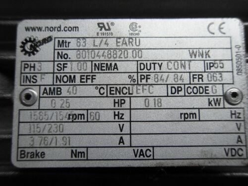 NORD 801044882000 63 L/4 EARU Inverter Duty Motor