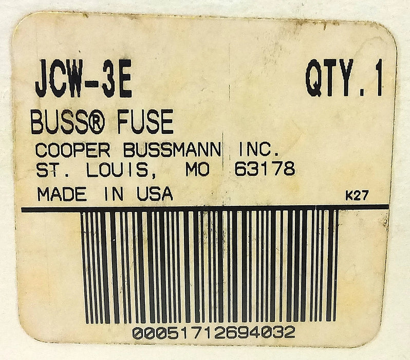 Bussmann JCW-3E 2750/5500 V 3 A E-Rated Time Delay Fuse