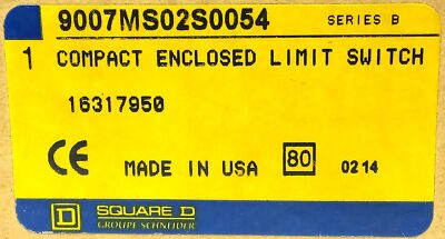 Square D 9007MS02S0054 Compact Roller Plunger Limit Switch