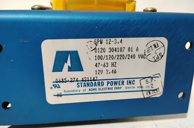 Acme Electric SPW-12-3.4 100/120/220/240 V AC 12 V 3.4 A Power Supply