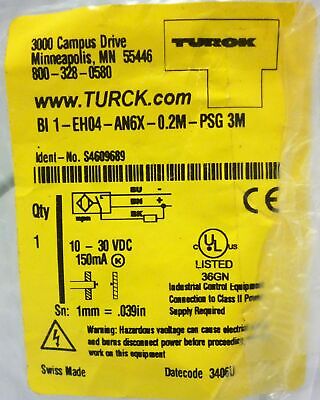 Turck BI 1-EH04-AN6X-0.2M-PSG 3M Inductive Proximity Sensor