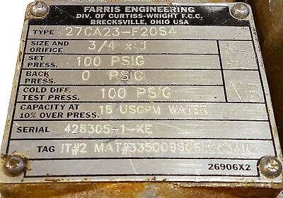 Farris Engineering 27CA23-F20S4 Safety Relief Valve