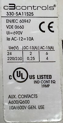 6 C3 Controls 330-SA11S25 Auxiliary Contact
