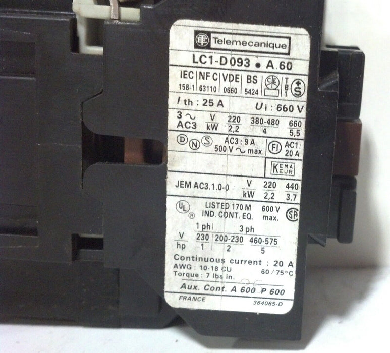 Telemecanique LC1-D093-A60 24 V Contactor