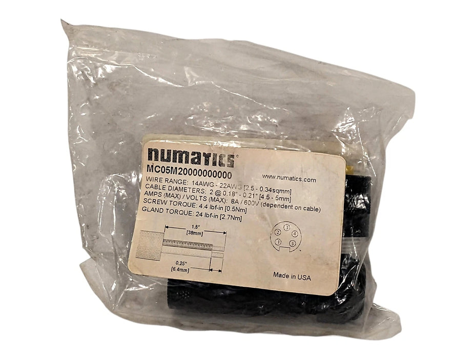 Numatics MC05M20000000000 600 V 8 A 5-Pin Female Circular Connector w/ Boot