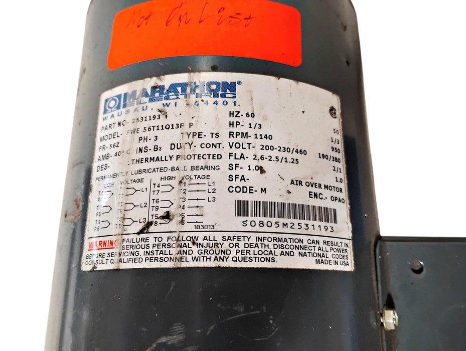 Marathon 2531193 200-230/460 V 1/3 HP 1140 RPM 56Z OPAO 3 PH Motor