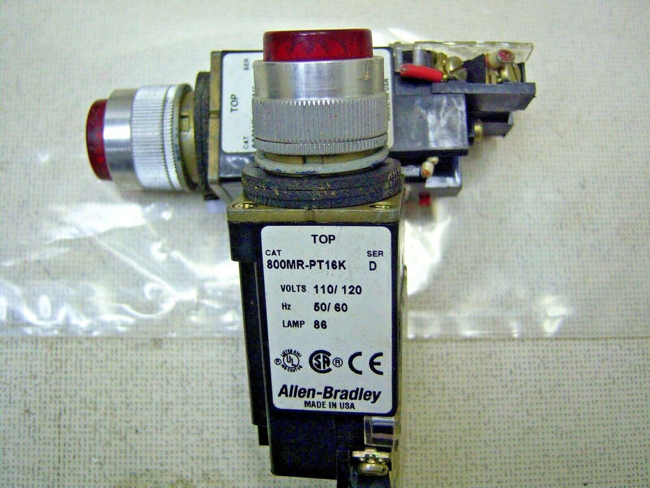 Lot of 2 Allen-Bradley Push Button Red Illuminated 800MR-PT16K