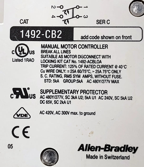 Allen-Bradley 1492-CB2-G020 480Y/277V 2 A 2-Pole Supplementary Protector